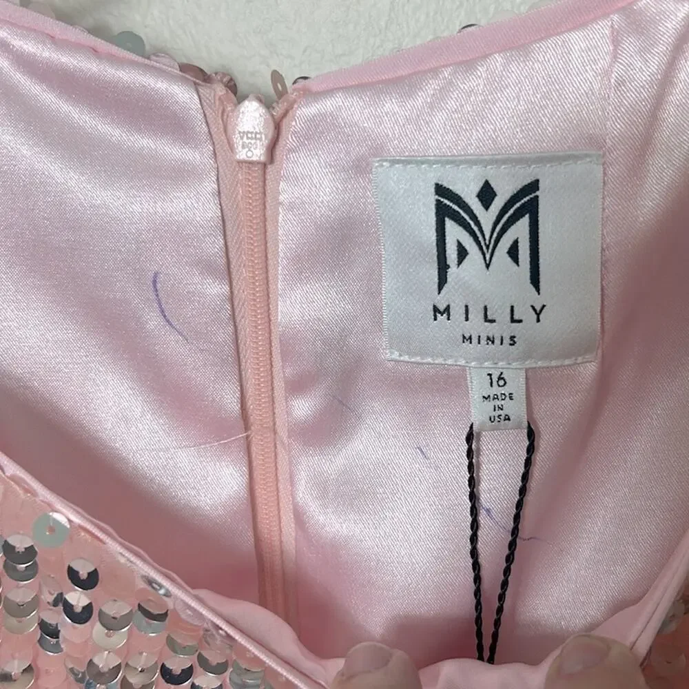 NEW Milly Minis pink silver sequin Angular Shift Dress